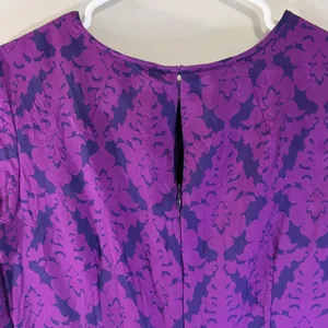 Banana Republic Purple Damask Silk Blend Sheath Dress Short‎ Puff Sleeve Size 4 thumbnail 5