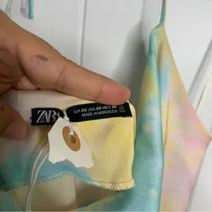 Zara pastel tie dye satin rainbow‎ ruched ruched midi dress blogger size XS thumbnail 10
