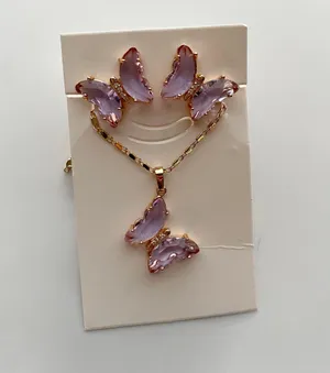 Plated Gold Lavender Necklace Set Purple thumbnail 1
