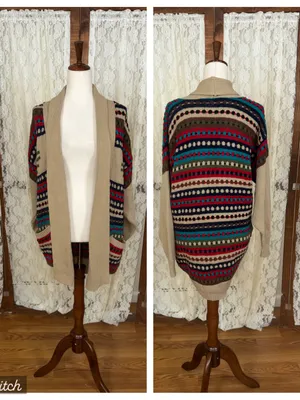 Super Cute Vintage 90s Together Striped Open-Front Dolman Sweater Cardigan thumbnail 2