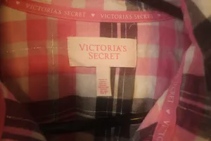 Victoria's Secret plaid flannel pajamas sleep shirt in pink, black and white size small. thumbnail 4