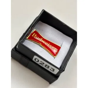 Budweiser Red & Gold Enamel Lapel Pin With Bowtie Logo Design In Black Gift Box thumbnail 4