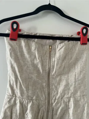 SNDYS Beige Linen Cotton Strapless Mini Dress XS Coastal Resort Euro Summer thumbnail 6