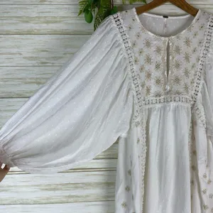 Free People White Boho Embroidered Eyelet Tunic thumbnail 3