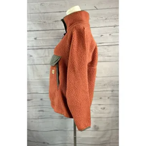 Carhartt Womens Relaxed Fit Fleece Pullover M Orange Snap Front Sherpa thumbnail 4