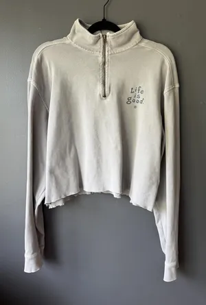 Life is Good Cropped Quarter-Zip Sweatshirt Mock Neck Pullover thumbnail 1