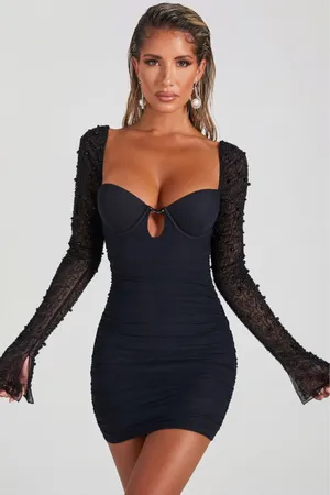 Oh Polly Black St. Germain Mini Dress Embellished Long Sleeve thumbnail 1