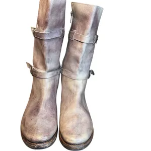 💜 Bed|Stu Gray-Purple Distressed Leather Moto Boots 👢 Women’s Buckle Mid-Calf 💜 thumbnail 5