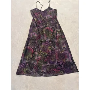 Natori Slip Dress Chemise Spaghetti Straps Purple Paisley Multicolor Midi Size L thumbnail 4