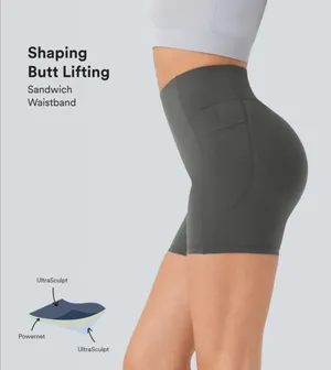 Halara ultrasculpt So cinched high waisted Scrunch Butt Lift Tummy Control Side Pocket Shaping Workout Biker Shorts 5” thumbnail 6