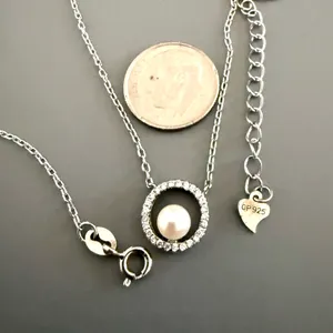 Sterling Silver White Pearl Diamond Signed CP 925 Pendant Necklace NWOT thumbnail 4
