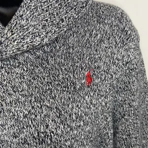 Polo Ralph Lauren Grey White Cable Knit Shawl Collar Sweater Sz Small thumbnail 2