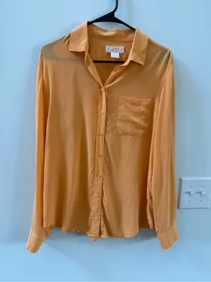 fresh women’s Button-Down Shirt in Orange, preppy, dressy, effortless thumbnail 2