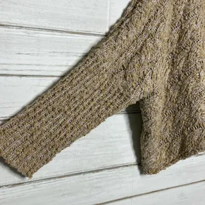 POL Chunky Knit Cropped Sweater Small Tan Cream Boho Pullover thumbnail 7