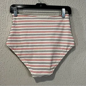 Aerie High Waist Bikini Bottom in Cream with Red and Brown stripes size large thumbnail 6