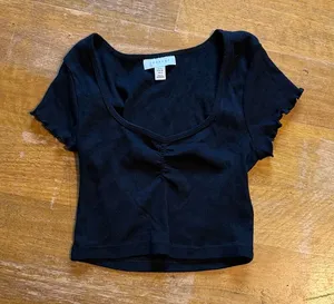 Topshop Black Ruffle Sleeve Crop Top thumbnail 1