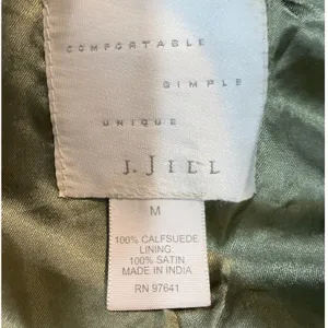 J. Jill Womens Olive Green 100% Calfsuede Leather Satin Lined‎ Car Coat Size M thumbnail 3