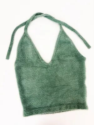 Gymshark Whitney Simmons Eyelash Knit Midi Halter Top Sage Size Medium thumbnail 3