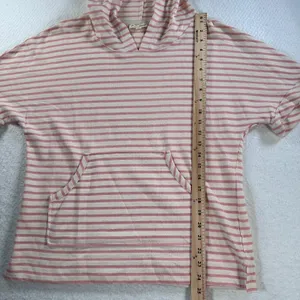 Jane & Delancey Women's Small Pink/Cream Striped Short Sleeve Hooded Terry Shirt thumbnail 5