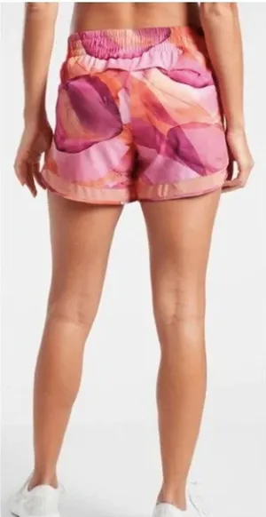 Athleta Printed Mesh Racer Run Shorts 1X Pink‎ Orange Abstract Athletic Workout thumbnail 1