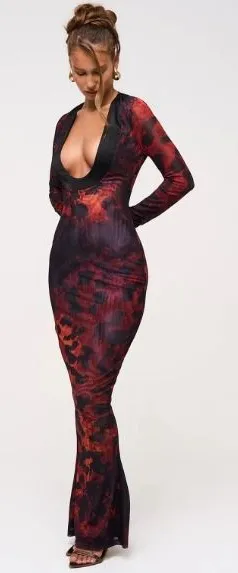NWOT MURCI | LEAENA Deep Scoop Maxi Dress Mesh in‎ Hot Leopard | Women's Size 2 thumbnail 1