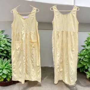 Vtg SITA Butter Yellow Sundress M Cotton Cottage Cabin Boho Plaid Texture Pocket thumbnail 2