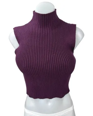 Zara Purple Ribbed Knit Turtleneck Sleeveless Cropped Sweater Vest Top Size M thumbnail 1