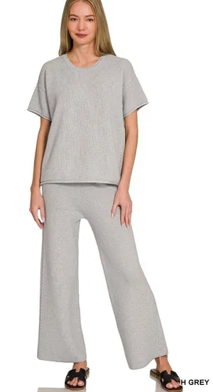 Zenana Viscose Round Neck Top & Pants Set‎ - Medium thumbnail 1