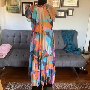 Lavender Brown Anthropologie brand Lavender Multicolor Abstract Maxi Dress. Size XS thumbnail 4