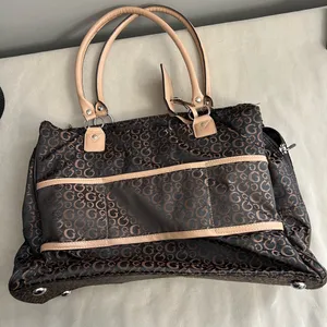 GUESS Monogram Large Tote Bag Brown & Pink Stripe Logo Purse thumbnail 5