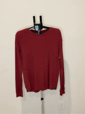 Lucky Brand Waffle Knit Long Sleeve Top | Burgundy | Medium | Raw Edge Casual thumbnail 2