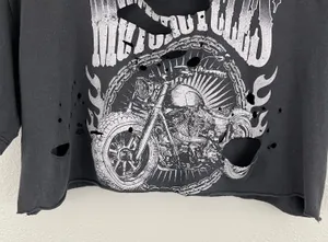 Rock Rose Couture Dark Grey American Motorcycles Distressed Cropped Graphic Tee thumbnail 3