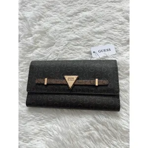 NWT GUESS Brown G Logo Print Trifold Wallet Snap Organizer Triangle Plaque thumbnail 3