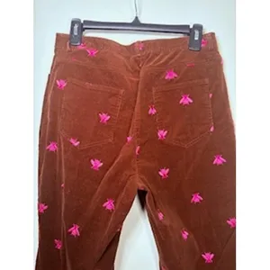 Lilly Pulitzer Corduroy Pants Brown Pink Bee‎ Embroidered Preppy Whimsical 12 thumbnail 5