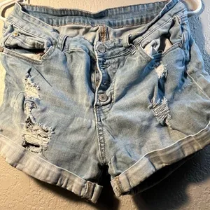 Distressed Denim Women's Jean Shorts Size Small Quad Buttons thumbnail 1