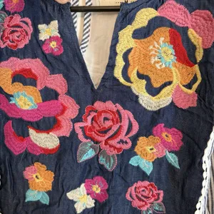 Savanna Jane Striped Floral Embroidered Dress size M Blue White Sleeveless thumbnail 6