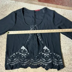 BKE Red Black Lace Embroidered‎ Long Sleeve Dark Academia Blouse BRDR14544 S thumbnail 3