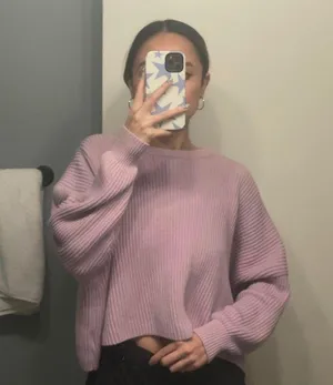 Free People Lilac Rib Knit Oversized Cropped Sweater thumbnail 1