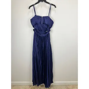 NEW Lulus Got the Glam Navy Blue Pleated Cutout Maxi Dress Formal Party Medium thumbnail 9