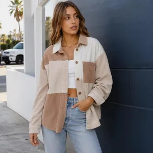 Forever 21 Cream & Tan Colorblock Corduroy Shacket Overshirt M thumbnail 4