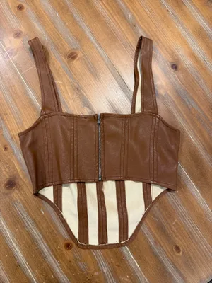 Motel Rocks Wawi PU Faux Leather Crop Top Chocolate Brown Y2K Size M Edgy thumbnail 4