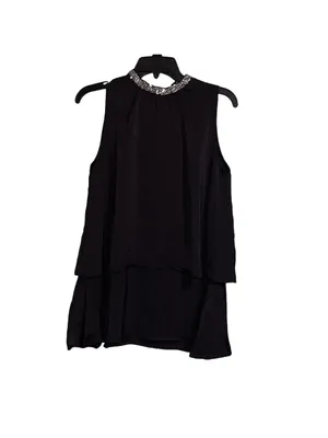 Vintage Black modest sleeveless top with sequin sparkly collar • evening wear thumbnail 2