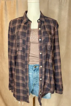 aBound Plaid Button Up Shirt Medium Cotton Long Sleeve Brown Pink thumbnail 1