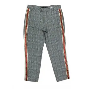 Zara Basic Womens Plaid Tapered Trousers Grey Glen Check Red‎ Side Stripe XS thumbnail 3