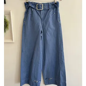 FREE PEOPLE Sloane Belted Blue Wide Leg Pants Size Small thumbnail 2