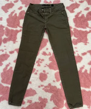 SP Black Label Olive Green Skinny Jeans Size 25 USA Made Stretch Y2K Indie Pants thumbnail 1