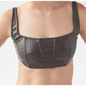 UO Out From Under Brown Vegan Leather Corset Top Bralette‎ Bustier Festival Med thumbnail 2