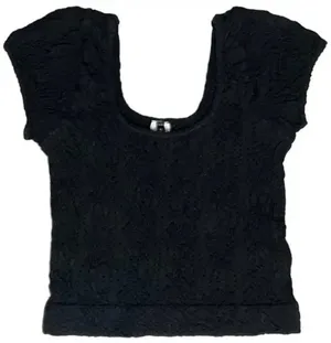 Sugarlips Womens Scoop Neck Cap Sleeve Crop Top Textured Bodycon Shirt Black OS thumbnail 1