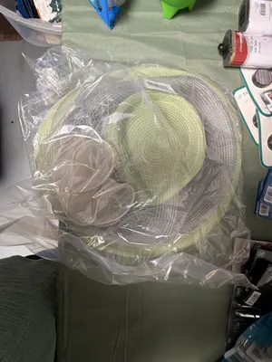 Green and Grey Straw Sun Hat with White Flower Accent thumbnail 6