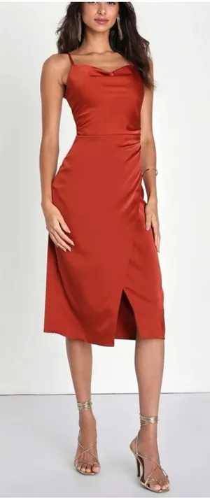Lulus Silky Orange Maxi Dress – Taylor Swift-Inspired, Size Large thumbnail 1